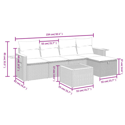 6-tlg. Garten-Sofagarnitur mit Kissen Schwarz Poly Rattan