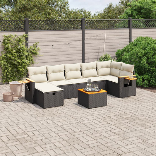 8-tlg. Garten-Sofagarnitur mit Kissen Schwarz Poly Rattan