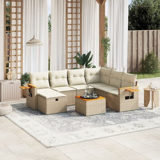 8-tlg. Garten-Sofagarnitur mit Kissen Beige Poly Rattan