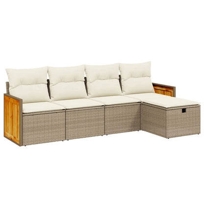 5-tlg. Garten-Sofagarnitur mit Kissen Beige Poly Rattan
