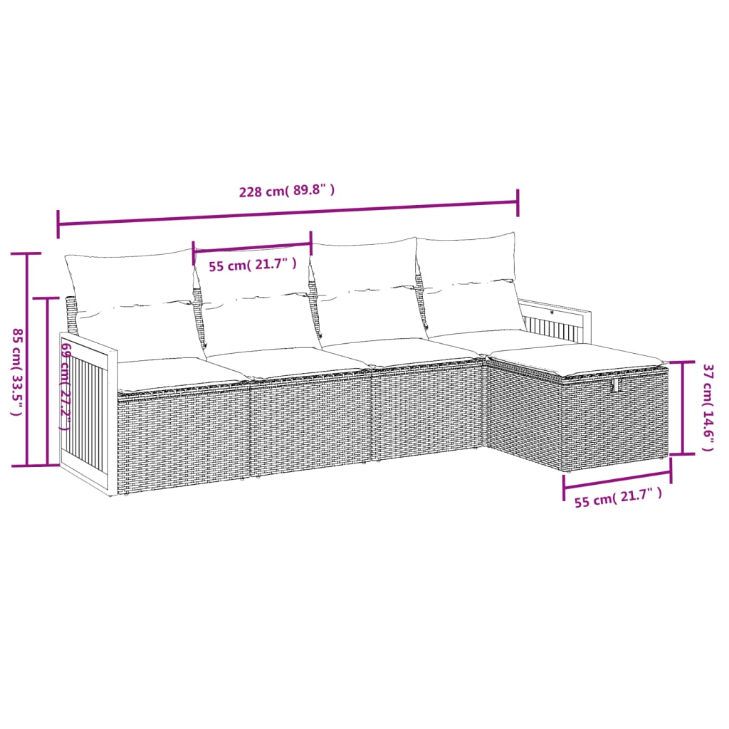 5-tlg. Garten-Sofagarnitur mit Kissen Beige Poly Rattan