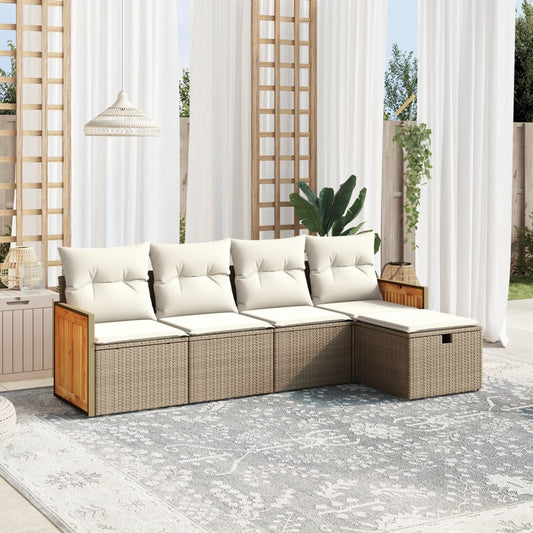5-tlg. Garten-Sofagarnitur mit Kissen Beige Poly Rattan