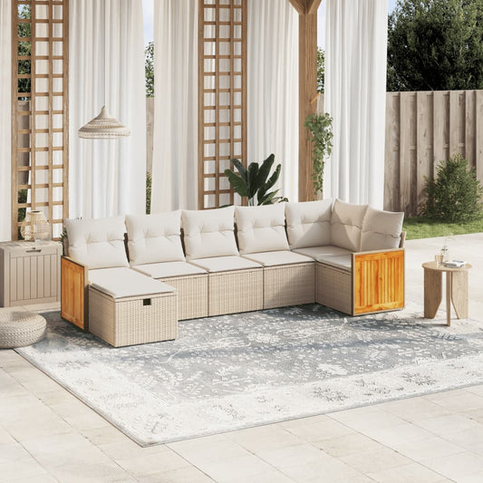 7-tlg. Garten-Sofagarnitur mit Kissen Beige Poly Rattan