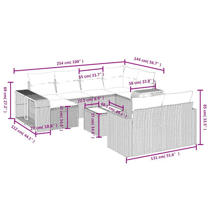 11-tlg. Garten-Sofagarnitur mit Kissen Braun Poly Rattan