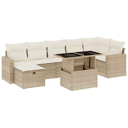 8-tlg. Garten-Sofagarnitur mit Kissen Beige Poly Rattan