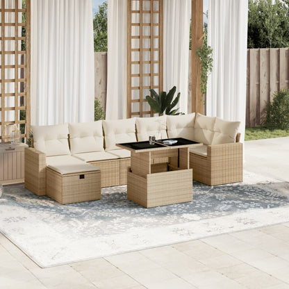 8-tlg. Garten-Sofagarnitur mit Kissen Beige Poly Rattan