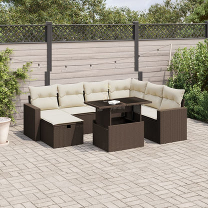 8-tlg. Garten-Sofagarnitur mit Kissen Braun Poly Rattan