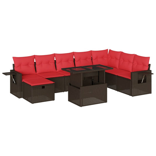 9-teiliges Gartensofa-Set mit Kissen, braun, Polyrattan