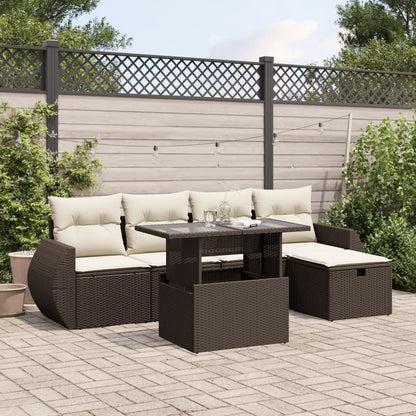 6-tlg. Garten-Sofagarnitur mit Kissen Braun Poly Rattan