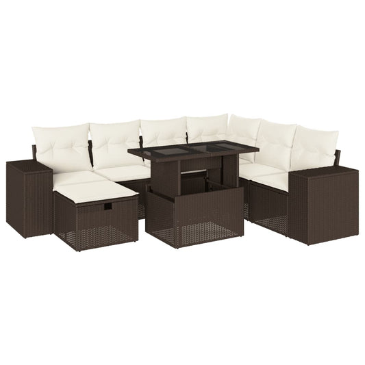 8-tlg. Garten-Sofagarnitur mit Kissen Braun Poly Rattan