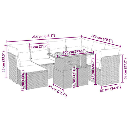 8-tlg. Garten-Sofagarnitur mit Kissen Beige Poly Rattan