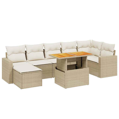 8-tlg. Garten-Sofagarnitur mit Kissen Beige Poly Rattan