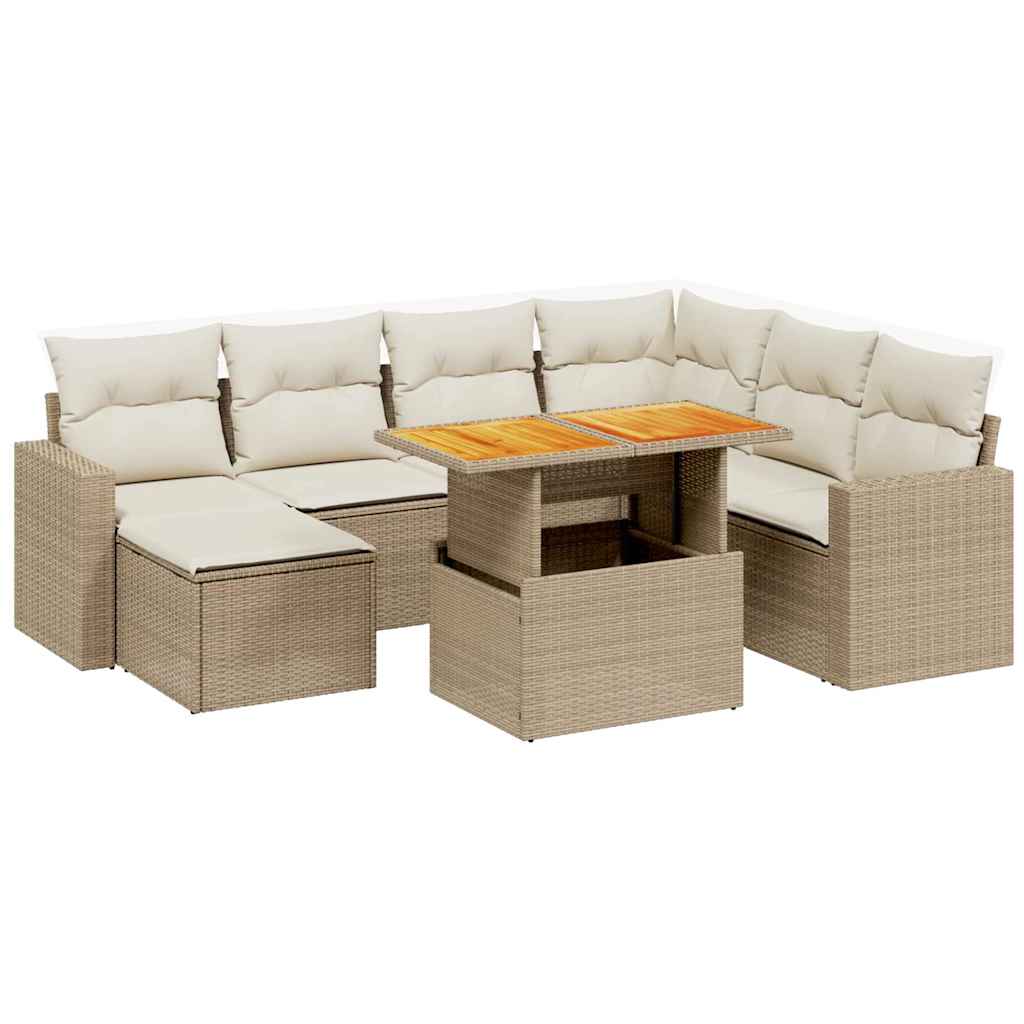 8-tlg. Garten-Sofagarnitur mit Kissen Beige Poly Rattan