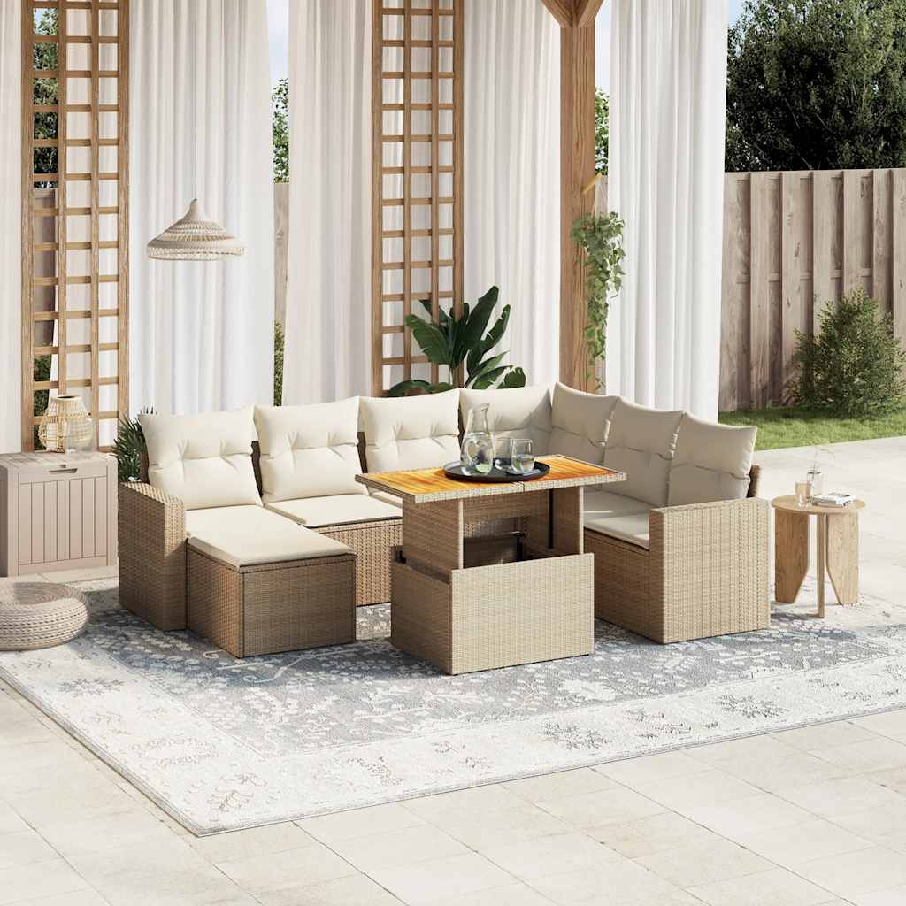 8-tlg. Garten-Sofagarnitur mit Kissen Beige Poly Rattan