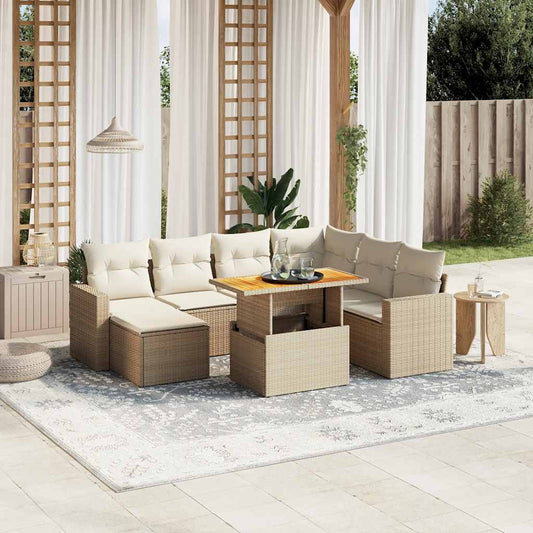 8-tlg. Garten-Sofagarnitur mit Kissen Beige Poly Rattan