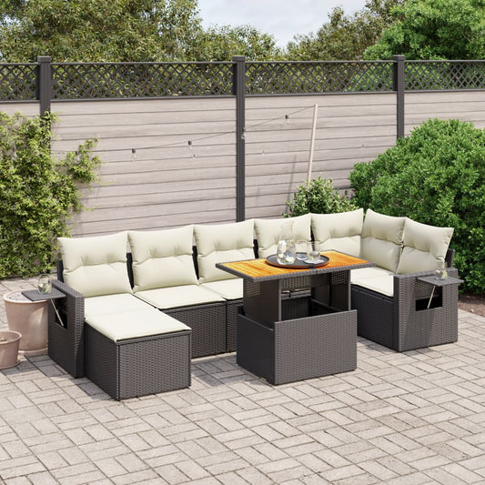 8-tlg. Garten-Sofagarnitur mit Kissen Schwarz Poly Rattan