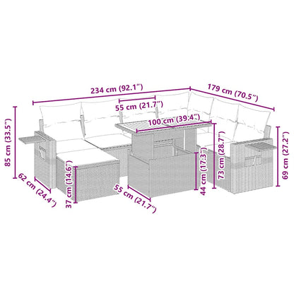 8-tlg. Garten-Sofagarnitur mit Kissen Beige Poly Rattan