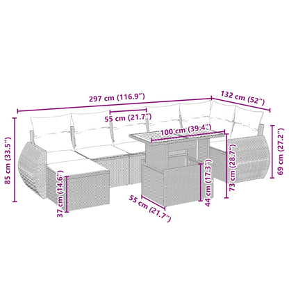8-tlg. Garten-Sofagarnitur mit Kissen Beige Poly Rattan