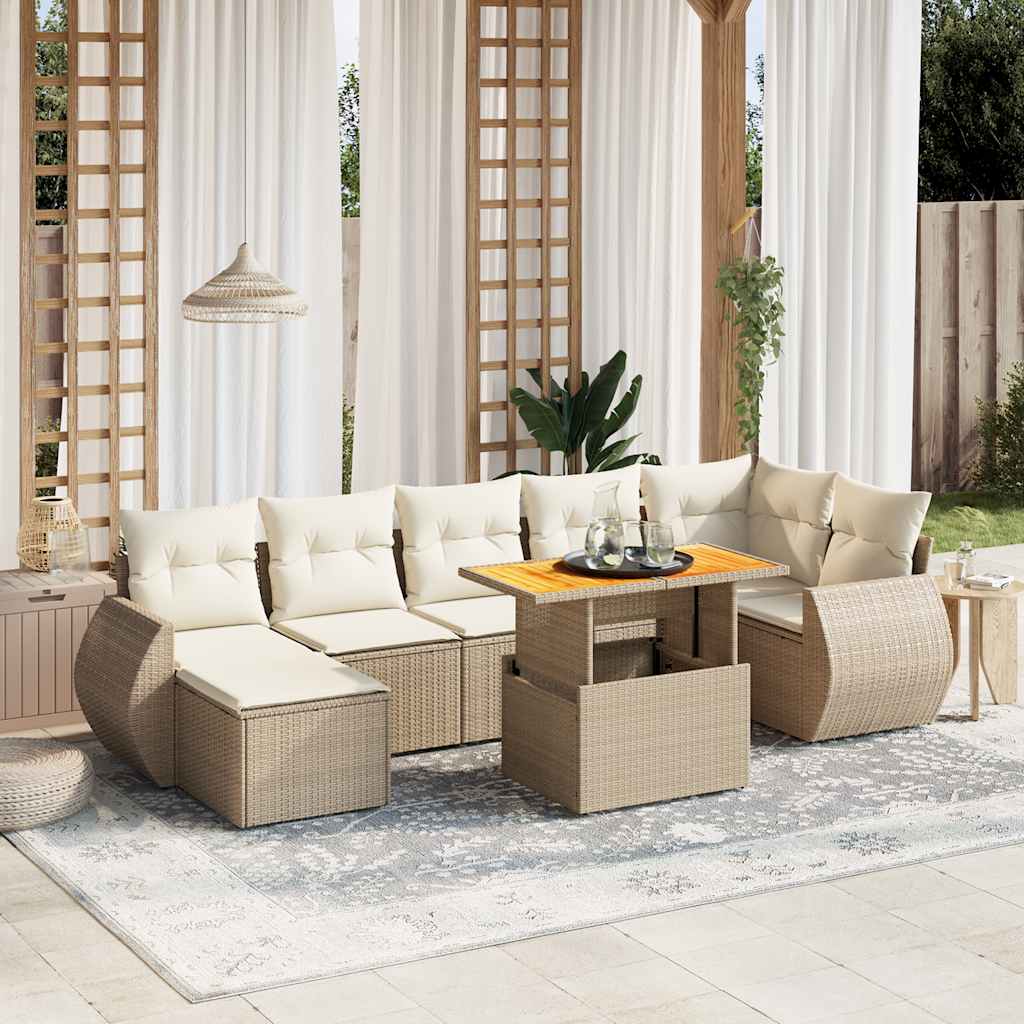 8-tlg. Garten-Sofagarnitur mit Kissen Beige Poly Rattan