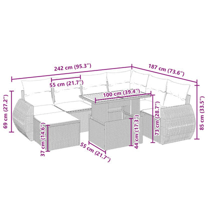 8-tlg. Garten-Sofagarnitur mit Kissen Beige Poly Rattan