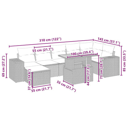 8-tlg. Garten-Sofagarnitur mit Kissen Beige Poly Rattan