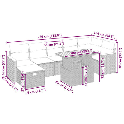 8-tlg. Garten-Sofagarnitur mit Kissen Beige Poly Rattan