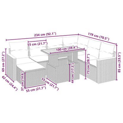 8-tlg. Garten-Sofagarnitur mit Kissen Beige Poly Rattan
