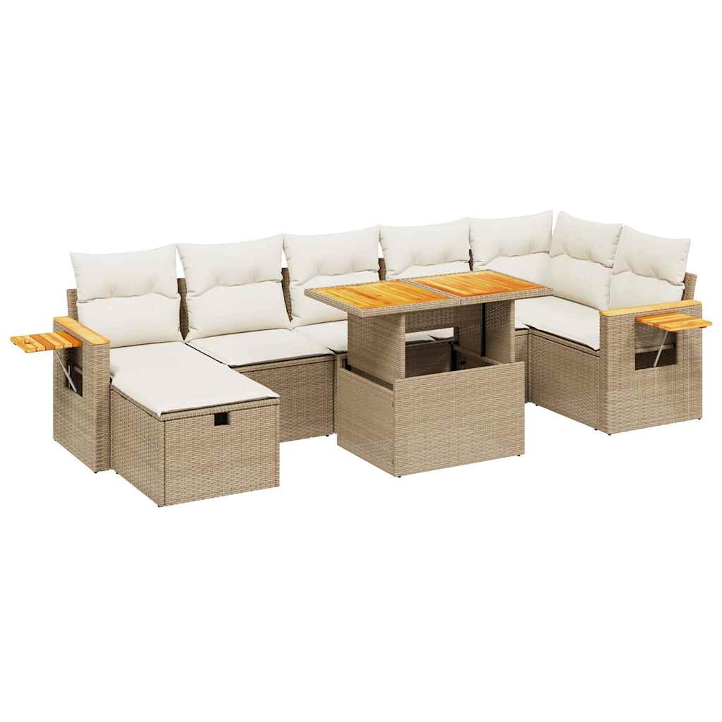 8-tlg. Garten-Sofagarnitur mit Kissen Beige Poly Rattan