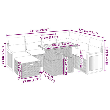 8-tlg. Garten-Sofagarnitur mit Kissen Beige Poly Rattan