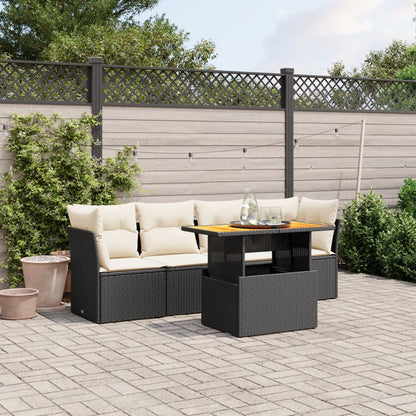 5-tlg. Garten-Sofagarnitur mit Kissen Schwarz Poly Rattan