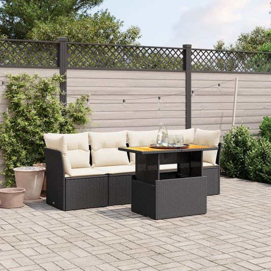 5-tlg. Garten-Sofagarnitur mit Kissen Schwarz Poly Rattan