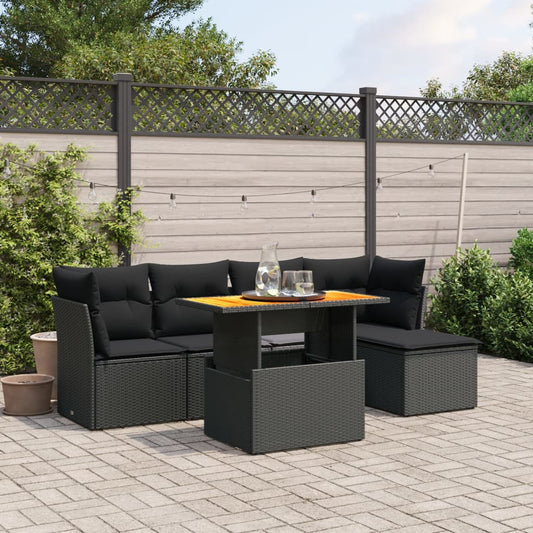 6-tlg. Garten-Sofagarnitur mit Kissen Schwarz Poly Rattan