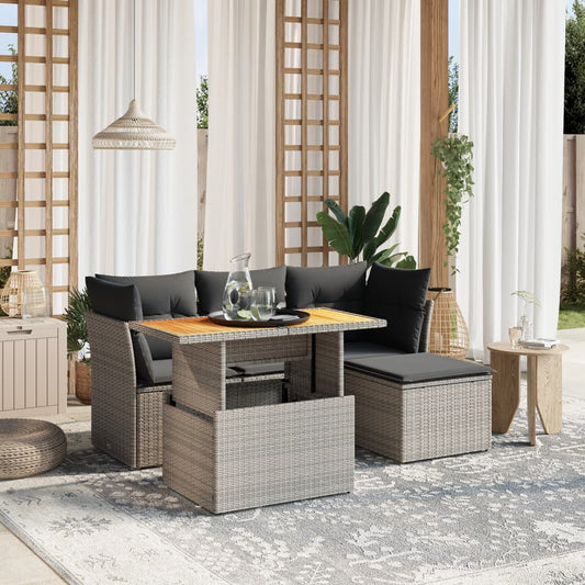 6-tlg. Garten-Sofagarnitur mit Kissen Grau Poly Rattan