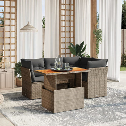5-tlg. Garten-Sofagarnitur mit Kissen Grau Poly Rattan
