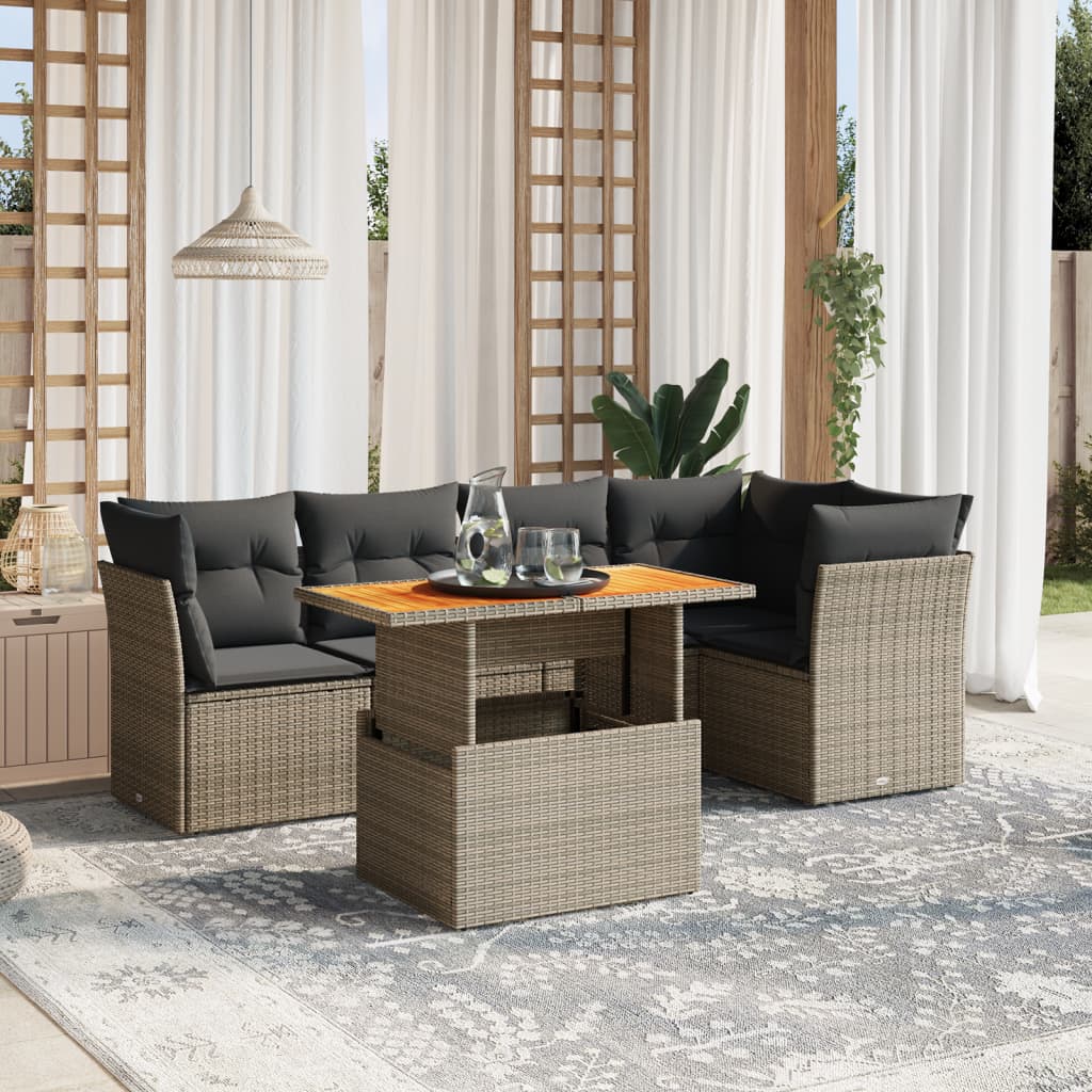 5-tlg. Garten-Sofagarnitur mit Kissen Grau Poly Rattan