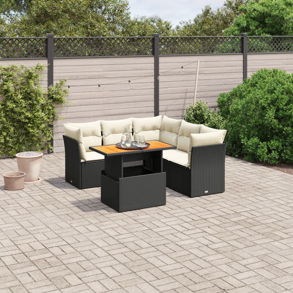 5-tlg. Garten-Sofagarnitur mit Kissen Schwarz Poly Rattan