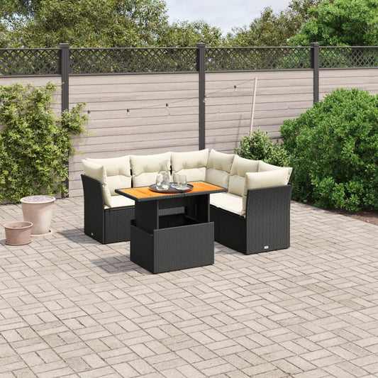 5-tlg. Garten-Sofagarnitur mit Kissen Schwarz Poly Rattan
