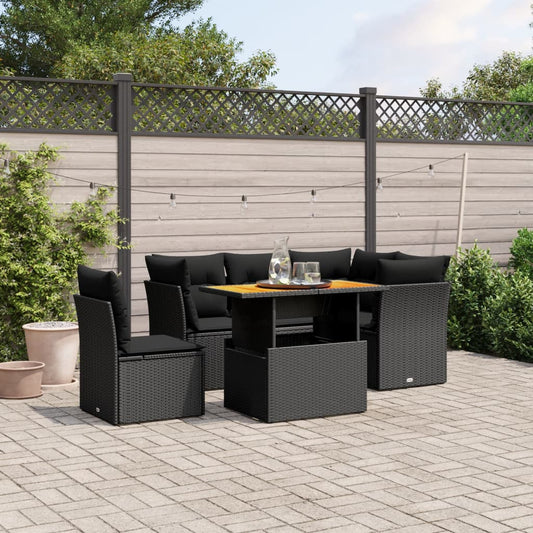 5-tlg. Garten-Sofagarnitur mit Kissen Schwarz Poly Rattan