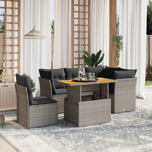 5-tlg. Garten-Sofagarnitur mit Kissen Grau Poly Rattan