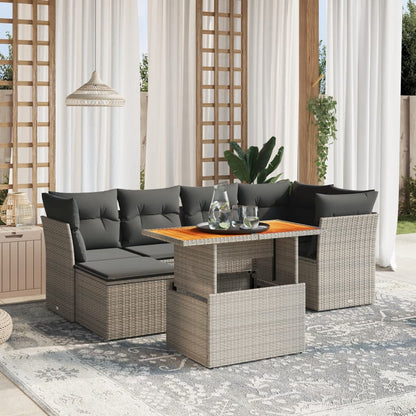 7-tlg. Garten-Sofagarnitur mit Kissen Grau Poly Rattan