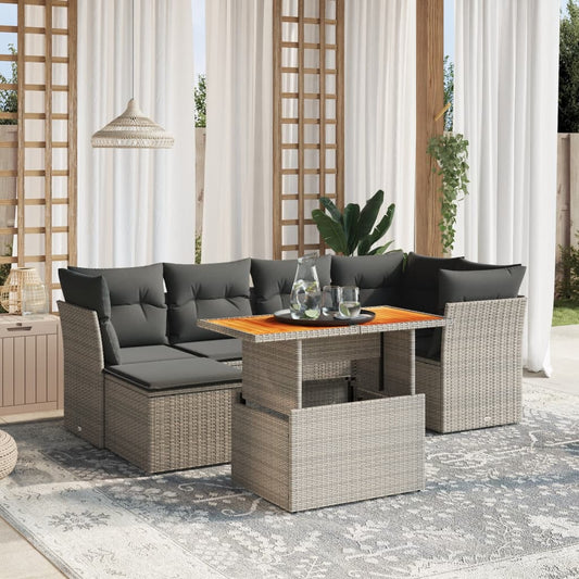 7-tlg. Garten-Sofagarnitur mit Kissen Grau Poly Rattan