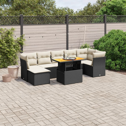 8-tlg. Garten-Sofagarnitur mit Kissen Schwarz Poly Rattan