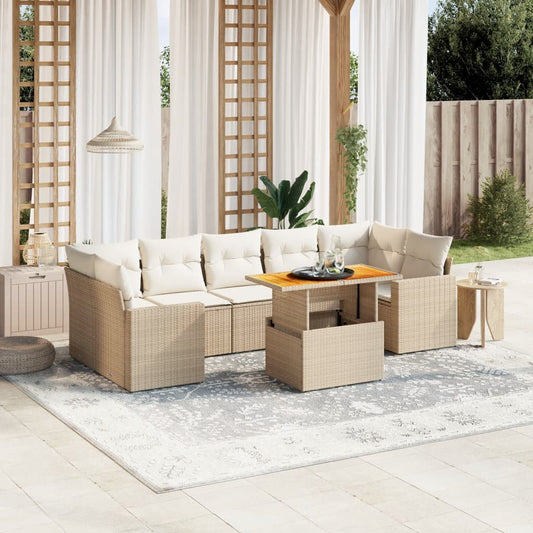 8-tlg. Garten-Sofagarnitur mit Kissen Beige Poly Rattan