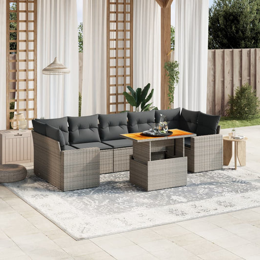 8-tlg. Garten-Sofagarnitur mit Kissen Grau Poly Rattan