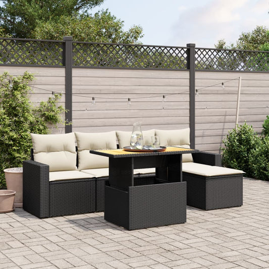 6-tlg. Garten-Sofagarnitur mit Kissen Schwarz Poly Rattan