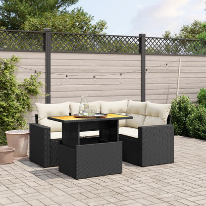 5-tlg. Garten-Sofagarnitur mit Kissen Schwarz Poly Rattan