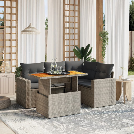 5-tlg. Garten-Sofagarnitur mit Kissen Grau Poly Rattan