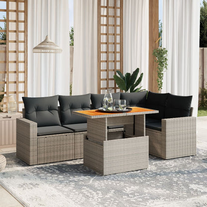 6-tlg. Garten-Sofagarnitur mit Kissen Grau Poly Rattan