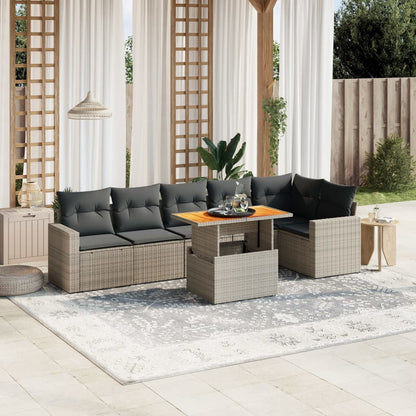7-tlg. Garten-Sofagarnitur mit Kissen Grau Poly Rattan