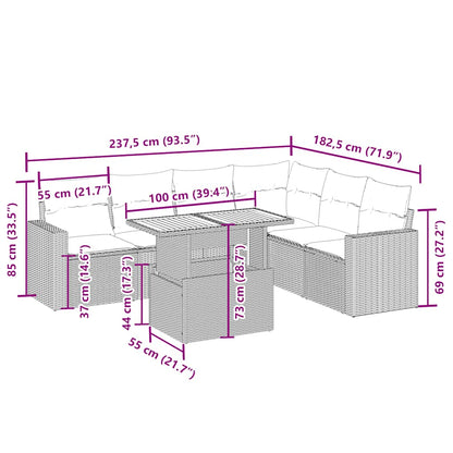 7-tlg. Garten-Sofagarnitur mit Kissen Beige Poly Rattan